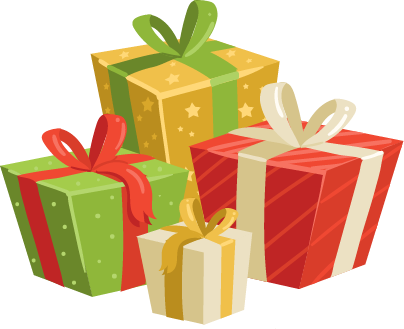 Vier festlich verpackte Geschenke in verschiedenen Farben und Mustern, die eine fröhliche Stimmung erzeugen.